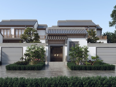 New Chinese-style single-family villa courtyard villa 3d model