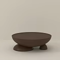 Modern Round Brown Wooden Coffee Table With Three Support Legs Design 3d model
