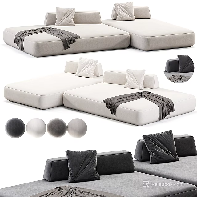 Modern Sectional Sofa With Modular Design Multiple Color Options Soft Cushions And Blankets 3d model