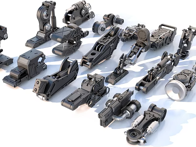 Precision Engineered Industrial Equipment Parts With Assorted Metal Components And Mechanical Machinery 3d model