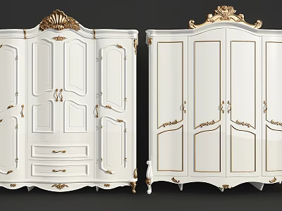 Ornate White Wardrobe With Gold Accents Carved Details Double Doors And Drawer 3d model