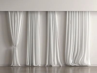 Elegant White Curtains In Interior With Soft Fabric Light Walls And Wooden Floor 3d model