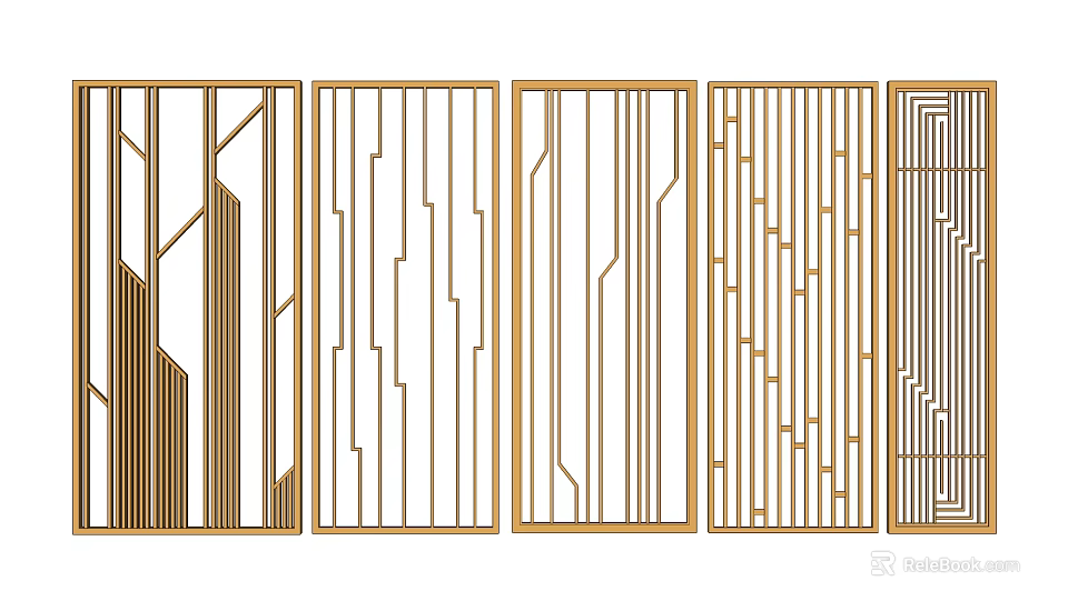 Modern Decorative Room Dividers With Geometric Patterns And Metal Frame Designs 3d model 