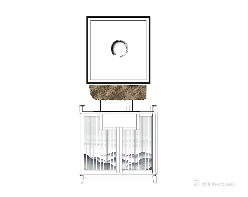 Modern Entryway Cabinet Sideboard With Wooden Top And Decorative Painting 3d model 