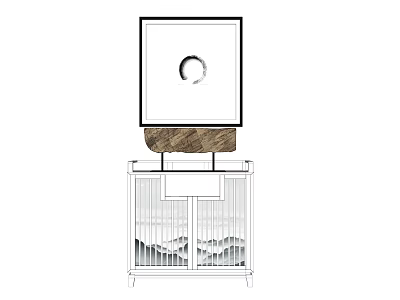 Modern Entryway Cabinet Sideboard With Wooden Top And Decorative Painting 3d model