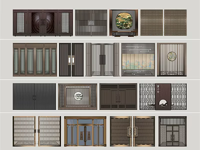 Various Traditional Chinese Door Designs With Grilles Circular Motifs And Glass Panels 3d model