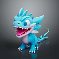 Cartoon Blue Dragon Toy Character with Open Mouth Sharp Teeth Winged Ears and White Claws