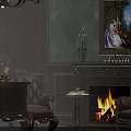 Elegant Office Interior Design With Dark Wooden Furniture Chandeliers Paintings And Bookshelves