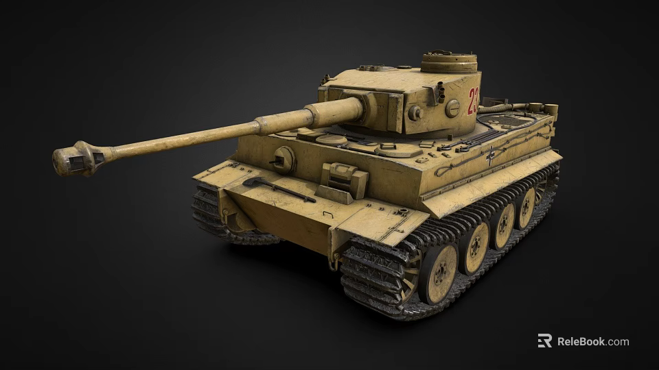 Military Tank Exterior With Long Gun Barrel Heavy Tracks And Armored Turret 3d model 