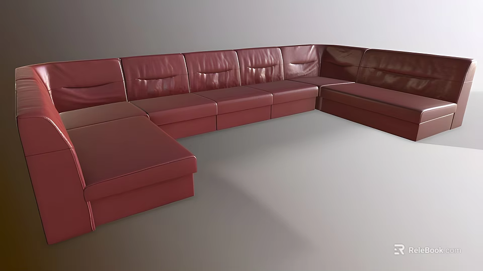 Modern Red Leather L shaped Corner Sofa and Coffee Table Set for Living Room 3d model 