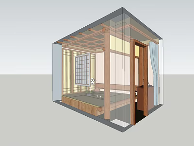 Traditional Japanese Room Interior With Tatami Mat Wooden Frame And Sliding Doors 3d model