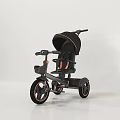 Kids Tricycle with Black and Orange Design Push Handle and Canopy