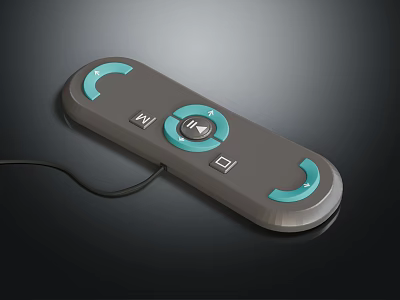 Modern Gray Controller Featuring Teal Circular Accents And Function Buttons With Cable 3d model