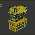 Yellow Scissor Lift Platform With Upper Wheels And Warning Stripes Frame Structure