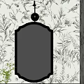 Elegant Gold Frame Decorative Mirror Hanging On Wall With Floral Wallpaper Background In Interior