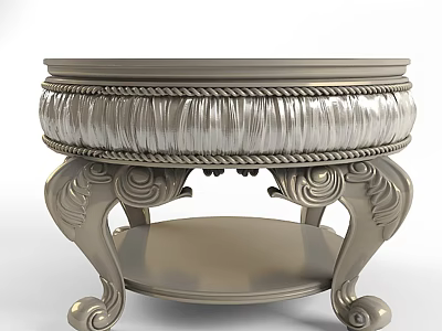 Silver Metallic Office Desk With Intricate Carved Legs And Lower Shelf Design 3d model