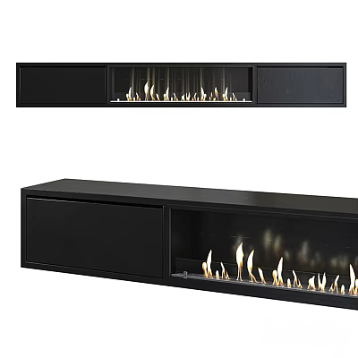 Stylish Modern Black Fireplace With Flames Wall Mounted And Floor Standing Design 3d model