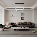 Modern Living Dining Room Interior Design with Sofa Coffee Table Floor Lamp and Wall Art