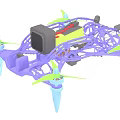 Purple Frame Drone Design With Four Green Propellers Blue Support Legs And Black Device