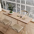 Tea Table Log Style Cream Style Tea Room Table Chair Balcony Wooden Floor 3d model