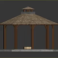 Octagonal Gazebo With Tiled Roof Wooden Pillars And Hexagonal Stone Base 3d model