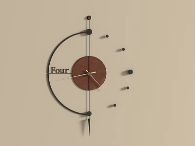 Modern Wall Clock With Brown Dial Black Hands Displaying Four O'Clock On Beige Background 3d model