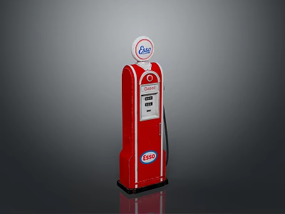 Vintage Red Esso Gas Pump with Classic Display and Fuel Hose 3d model