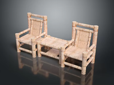 Natural Wood Outdoor Table With Matching Chairs For Garden Patio Space 3d model