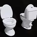 White Toilet With Open Lid Two Units In Different Angles Bathroom Fixture