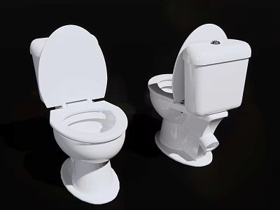 White Toilet With Open Lid Two Units In Different Angles Bathroom Fixture 3d model