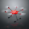 Red Hexacopter Drone With Six Propellers And Black Landing Gear
