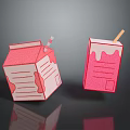 Red Milk Carton And Drink Cup With Straws And Spilled Liquid Marks As Daily Supplies