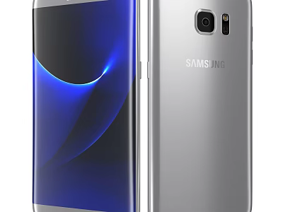Samsung Silver Smartphone With Dual Camera And Blue Curved Screen Design 3d model