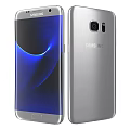 Samsung Silver Smartphone With Dual Camera And Blue Curved Screen Design