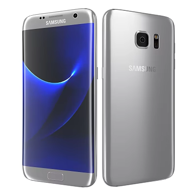 Samsung Silver Smartphone With Dual Camera And Blue Curved Screen Design 3d model