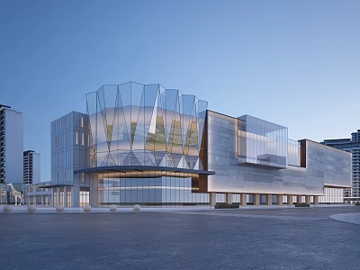 Modern Commercial Street Architectural Design With Glass Facade And Open Plaza Space 3d model