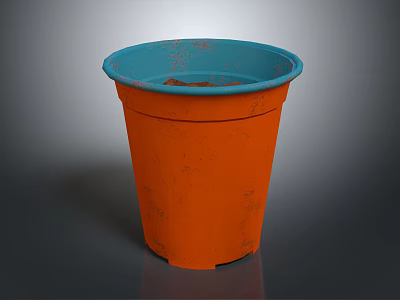Vibrant Orange Garden Flower Pot With Blue Rim And Fresh Soil Inside 3d model