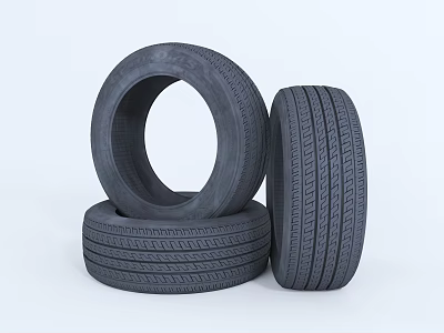 Car Tires Stacked Neatly With Detailed Tread Patterns On White Background 3d model