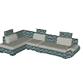 Teal L Shaped Irregular Sofa With Patterned Cushions In Bright Room 3d model