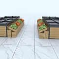 Supermarket Grocery Fresh Produce Display With Fruits Vegetables On Wooden Shelves