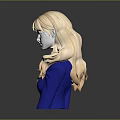 3D Female Bust Model With Blonde Curly Hair Blue Turtleneck Puffed Sleeve Top