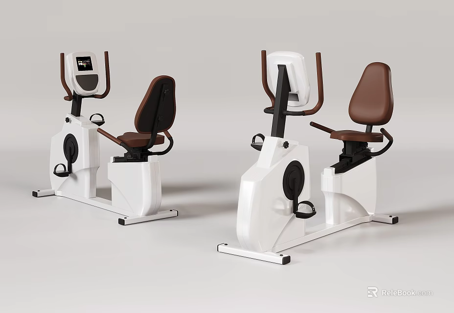 Stationary Exercise Bikes With White Frame Brown Seats And Control Panels For Home Gym 3d model 