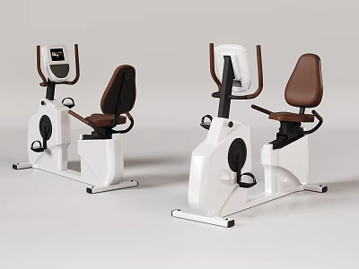 Stationary Exercise Bikes With White Frame Brown Seats And Control Panels For Home Gym 3d model