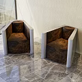 Brown Textured Armchairs With White Frames On Marble Floor Against Wall 3d model