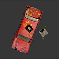 Red Worn Car With Equipment On Roof And Wooden Chair Nearby Debris