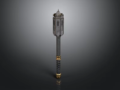Slender Industrial Metal Equipment With Tower Like Top And Cylindrical Gold Base 3d model