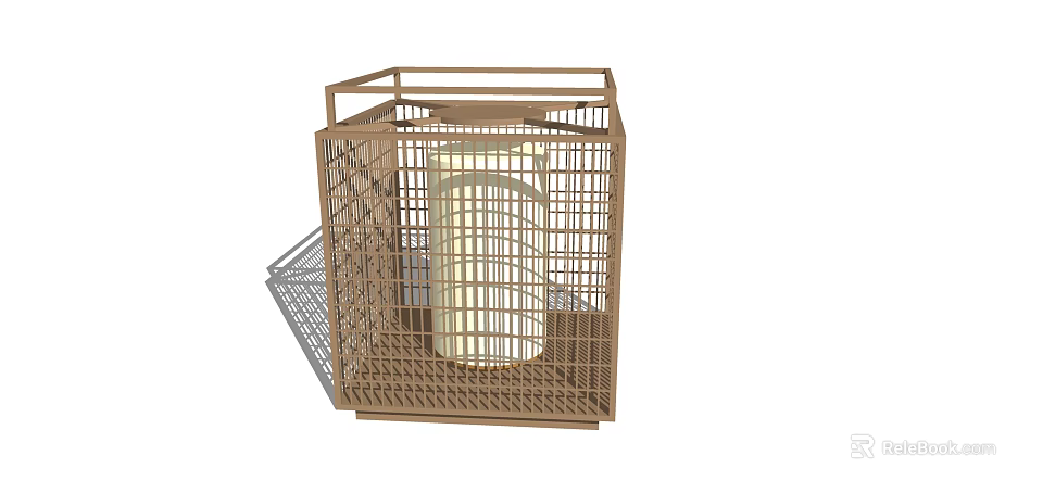 Brown Wooden Floor Lamp with Grid Frame and Cylindrical Shade in Modern Design 3d model 