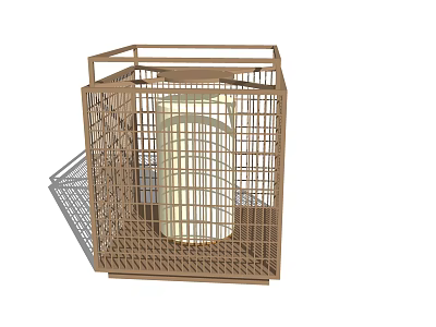 Brown Wooden Floor Lamp with Grid Frame and Cylindrical Shade in Modern Design 3d model