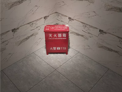 Public Facility Red Fire Extinguisher Cabinet With 119 Emergency Hotline Sign 3d model