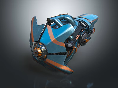 Futuristic Sci Fi Blue And Orange Mechanical Device With Metallic Structure And Complex Components 3d model